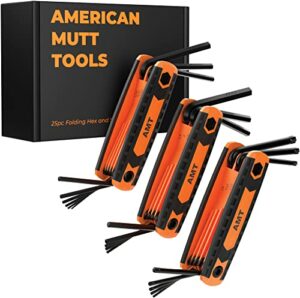 AMERICAN MUTT TOOLS 25pc Folding Allen Wrench Set and Star Key Set – Includes Star, SAE and Metric Allen Key Set – Folding Hex Key Set, Folding Torx Wrench Set – Small Allen Wrenches Sets