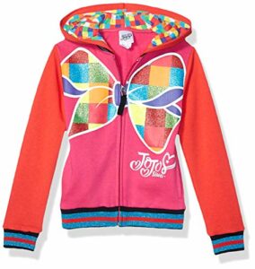 JoJo Siwa Girls' Little Big Bow Zip Up Athletic Hoodie, Red/Hot Pink, Small - 4