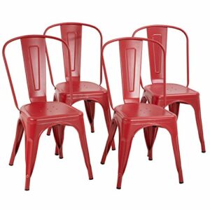 Metal Dining Chairs Set of 4 Stackable Metal Chairs Room Chair Vintage Patio Chair with Back 18 Inches Seat Height Kitchen Chair Tolix Restaurant Chairs (Red)
