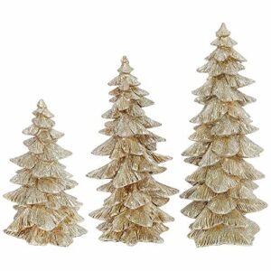 Raz Set of 3 Champagne Gold Glittered Christmas Trees- 6.5 inches to 9.5 inches Tall