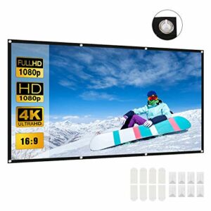 Projector Screen 100 Inch, Deesoo 16:9 HD Protable Projection Screen Indoor Outdoor Foldable Projector Movies Screen Support Double Sided Projection for Travel Office Home Theater