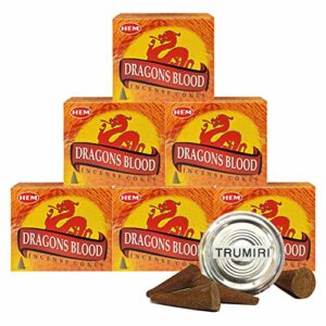 TRUMIRI Incense Cone Holder Bundle with Hem Dragons Blood Incense Cones - Pack of 6 (Approx 60 Cones)