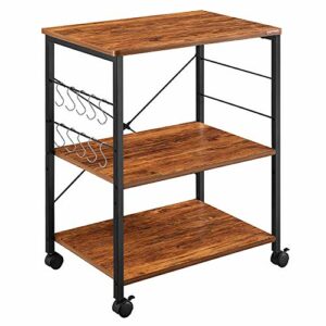 Mr IRONSTONE Kitchen Stand Microwave Cart 23.7'' for Small Space, Coffee Bar Table 3-Tier Rolling Utility Microwave Oven Rack on Wheels, Coffee Cart with Storage Bakers Rack with 10 Hooks, Vintage