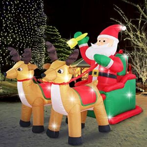 Fanshunlite 8ft Christmas Inflatable Santa Claus on Sleigh with Two Reindeer & Gift Box Yard Decorations, LED Lights Blow Up Inflatables for Xmas Indoor Outdoor Home Garden Family Prop Lawn