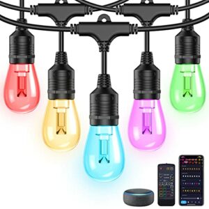 genlar Smart Outdoor String Lights, APP Control Patio Lights LED RGB Color Changing Lights Dimmable Waterproof Shatterproof Commercial Hanging Lights for Christmas Cafe Garden (96ft/30bulbs)