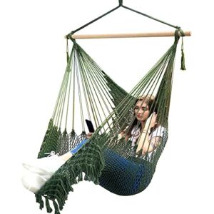Chihee Hammock Chair Super Large Hanging Chair Soft-Spun Cotton Rope Weaving Chair, Hardwood Spreader Bar Wide Seat Lace Swing Chair Indoor Outdoor Garden Yard Theme Decoration