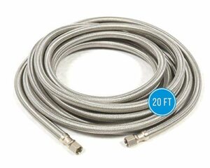 Refrigerator Icemaker Hose (20 FT) - Lead Free - Universal Fit to ALL Refrigerator Brands - Icemaker Water Supply Line - ¼” x ¼” Connections - SS Refrigerator Supply Hose for Ice & Water