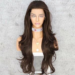 Sapphirewigs Dark Brown Heat Resistant Hair Natural Wave Type Hand Tied Perruque Synthetic Lace Front Wig For Wedding Party
