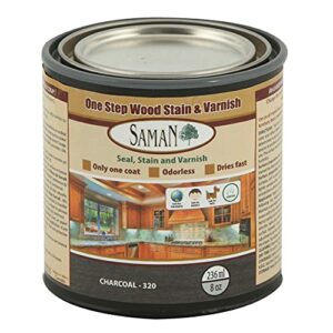 SamaN Interior One Step Wood Seal, Stain and Varnish – Oil Based Odorless Dye & Protection for Furniture, Fine Wood (Charcoal SAM-320, 8 oz)