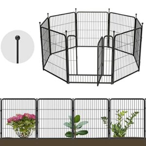 FXW Garden Fence 8 Panels 18ft (L)×32in (H) Decorative Garden Metal Fence with 1 Gate Outdoor Animal Barrier Dog Pet Fencing for Yard Patio, Black