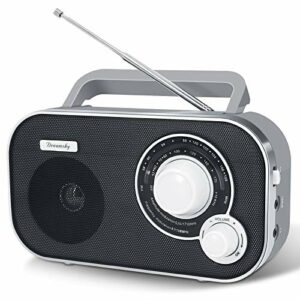 DreamSky AM FM Portable Radio Plug in Wall or Battery Operated for Home & Outdoor, Strong Reception, Large Dial Easy to Use, Transistor Antenna, Headphone Jack, Small Gifts for Seniors Elderly