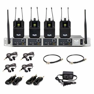 CAD Audio GXLIEM4 Frequency Agile Wireless In Ear Monitor System -Four discrete mixes - includes 4 MEB1 Earbuds, 4 Bodypack Receivers, Rack Mount Ears and Antenna Relocation Kit