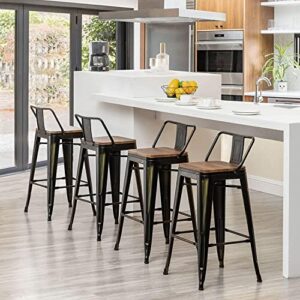 Andeworld Bar Stools Set of 4 Counter Height Stools Industrial Metal Barstools with Wooden Seats( 26 Inch, Distressed Gold)