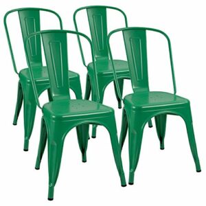 Furmax Metal Chairs Indoor/Outdoor Use Stackable Chic Dining Bistro Cafe Side Chairs Set of 4 (Green)