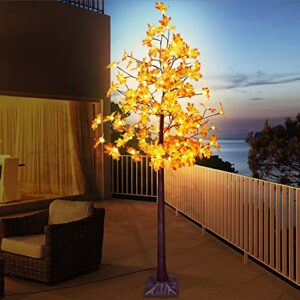 6 FT Fall Maple Tree with 120 Warm White LED 8 Lighting Modes Plug in Artificial Autumn Tree for Thanksgiving Christmas Home Holiday Party Decoration
