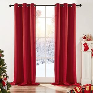 Deconovo Christmas Decorations True Red Curtains for Bedroom, Curtains 84 Inches Long Grommet Room Darkening Thermal Insulated Blackout Curtain, 2 Panels, 38 x 84 Inch