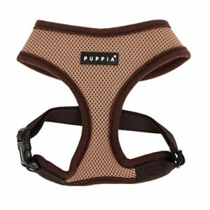 Puppia Soft Dog Harness No Choke Over-The-Head Triple Layered Breathable Mesh Adjustable Chest Belt and Quick-Release Buckle, Beige, Small