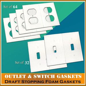 64 Electrical Outlet Covers, 32 Light Switch Covers, Electrical Outlet & Light Switch Plate Draft Stopper Foam Gaskets