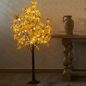 Hairui Lighted Maple Tree 4FT 48 Warm White LEDs Plug in, Artificial Fall Tree with Lights for Indoor Outdoor Home Porch Thanksgiving Fall Decoration