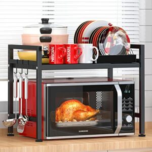 PUSDON Extendable Microwave Oven Rack, Adjustable Microwave/Toaster Shelf Heavy Duty Stand Kitchen Counter Top Organizer(L15.7~23.6