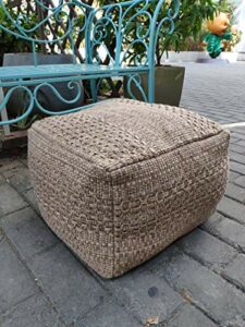 RISEON Boho Hand Woven Contemporary  Cotton Linen Fabric Pouf Cover Footstool Ottoman Poufs Unstuffed-Square Floor Cushion Footrest  Cover for Living Room, Bedroom and Under Desk (Dark Coffee)