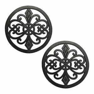 Sumnacon 2 Pcs 7.9 Inch Round Cast Iron Trivets - Rustic Metal Hot Pot Holders with Rubber Feet, Vintage Heavy Duty Hot Plate Trivets for Kitchen Countertop Dining Table