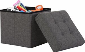 Ornavo Home Foldable Tufted Linen Storage Ottoman Square Cube Foot Rest Stool/Seat - 15