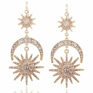 Exaggerated Luxury Sun Moon Stars Drop Earrings Rhinestone Punk Earrings for Women Jewelry Golden Boho Vintage Statement Earrings