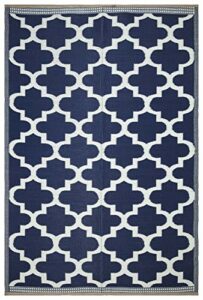 Beverly Rug Trellis Outdoor Rugs 5x7 Waterproof Reversible Plastic Straw Rug Outdoor Carpet, Outside Mat for Patio, Camping, Picnic, Porch, Deck, RV, Beach, Pool, Blue and White