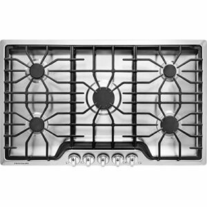 Frigidaire FFGC3626SS 36 ADA Compliant Built-In Gas Cooktop With 5 Sealed Burners 51000 BTU Total Output Continuous Grates Low Simmer Burner And Color-Coordinated Control Knobs: