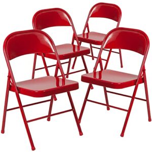 Flash Furniture 4 Pack HERCULES Series Double Braced Red Metal Folding Chair