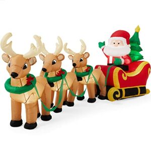 Best Choice Products 9ft Lighted Inflatable Christmas Decoration Santa Claus Sleigh & Reindeer Indoor Outdoor for Yard, Garden, Driveway, Large Room w/Heavy-Duty Stakes, Electric Fan Blower