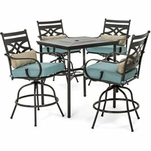 Hanover High Ocean Blue Montclair 5-Piece All-Weather Outdoor Counter-Height Patio Dining Set, 4 Cushioned Swivel Chairs and 33
