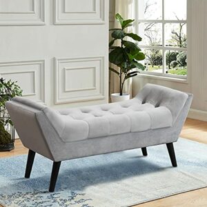 Andeworld Tufted Bed Bench Fabric Ottoman Footstools for Bed Room -Gray
