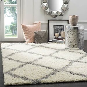 SAFAVIEH Dallas Shag Collection 8' x 10' Ivory/Grey SGD257F Trellis Non-Shedding Living Room Bedroom Dining Room Entryway Plush 1.48-inch Thick Area Rug
