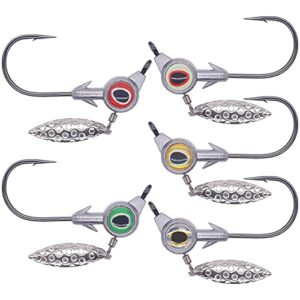 Swimbait-Jig-Head-Underspin-Jig-Heads-for-Bass-Fishing-Underspins-Bladed-Swim-Bait -Jigs with Spinner Large Leadhead Jighead Reaction Tackle 3/0 4/0 Hooks 1/8 3/16 1/4 3/8 Oz 5-25 Pack