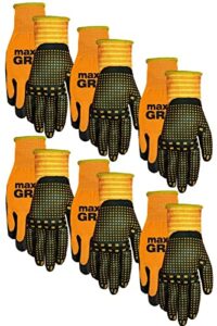Midwest Gloves & Gear 94P06-LX-00 Grip 6 Pack Men's Max Performance Glove, Orange- Fits Large-XL