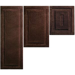 mDesign Microfiber Soft Polyester Bathroom Rugs for Indoor Bath, Tub, Shower Floor Water Absorbent Machine Washable, Non-Slip Rectangular Bath Carpets Mats, Hydra Collection, 3 Pieces, Chocolate Brown