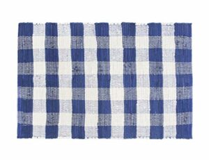 GLAMBURG Cotton Buffalo Check Plaid Rugs Washable, Handwoven Checkered Rug Welcome Door Mat 18x30 Rug for Kitchen Bathroom Outdoor Porch Laundry Living Room, Farmhouse Reversible Rag Rug Blue White