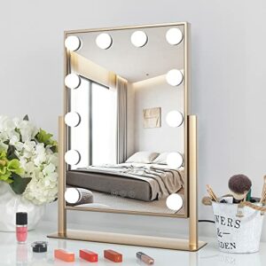 FENCHILIN Makeup Vanity Mirror with Lights 12 Dimmable Bulbs Gold Hollywood Tabletop Gold Mirror for Bedroom Glam Room