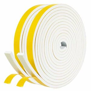 fowong White Door Weather Stripping 26 Feet, 1/2 Inch Wide X 1/4 Inch Thick, High Density Foam Tape Roll Neoprene Rubber Adhesive Weatherstrip Door Seal, Window Insulation, 2 Rolls X 13 Ft Each