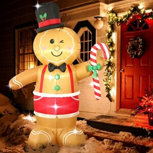 Fanshunlite 8FT Christmas Inflatable Gingerbread Man with Candy Cane and Led Light, Lighted Blow Up Gingerbread Man Outdoor Yard Lawn Decorations for Xmas Indoor Home Garden Family Holiday Party Decor