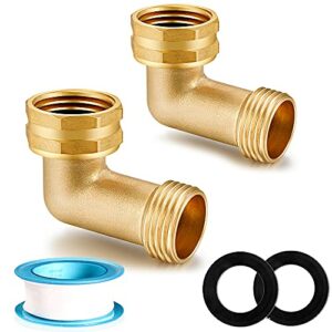 YELUN Garden Hose Elbow Connector 90 Degree Solid Brass Pipe Fittings Hose Elbow -Eliminates Stress and Strain On RV Water Intake Hose Adapter 3/4
