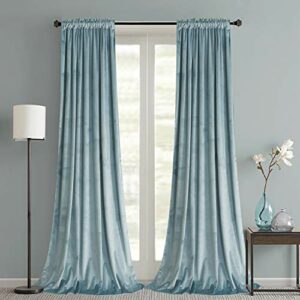 Roslynwood Decorative Velvet Noise Reducing Blackout Curtains with Rod Pocket & Back Tab Top Soft Thermal Insulated Home Office Drapes for Bedroom 52W x 63L Inch, Stone Blue, Set of 2 Panels