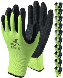 Work Gloves for Men and Women, Coated Safety Gloves for Work, 10-Pair Pack, Water-Based Latex Rubber Firm Grip Coating ( Size Large Fits Most, Green )