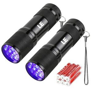 LE Small UV Flashlight, Portable Black Light with 9 LEDs, 395nm, Ultraviolet Light Detector for Invisible Ink Pens, Pet Dog Cat Urine Stain and more, AAA Batteries Included