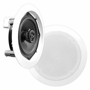 5.25” Ceiling Wall Mount Speakers - Pair of 2-Way Midbass Woofer Speaker 1'' Polymer Dome Tweeter Flush Design w/ 80Hz - 20kHz Frequency Response & 150 Watts Peak Easy Installation - Pyle PDIC51RD