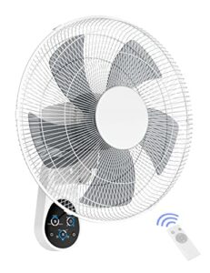 Wall Mount Fan, 16 Inch 5 Blades 5 Speeds Wall Fan with Remote Control, 90 Degree 8 Hour Timer Oscillating Fan for Bedroom Home Kitchen Gym Yoga Pilates Studio Glass Sunshine Room
