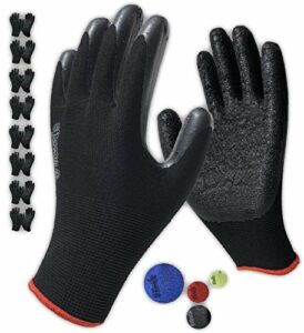 Safety Work Gloves Latex Coated - 8 Pair Pack, Firm Grip, General Purpose, Repairing and Construction, for Men and Women ( Size Large Fits Most, Black )