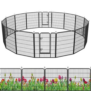 YITAHOME 16 Pcs Metal Panel Decorative Garden Fence 40 inch Tall Multi-Purpose Indoor and Outdoor Animal Barrier Pet Dog Fence with Door for Yard Patio